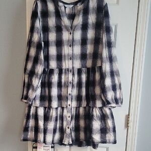 Time and Tru Black and White Plaid Mini Dress
